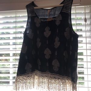 Navy tank top with shorts & tassels at the bottom